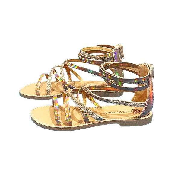 NWOT Girls' Strappy Gladiator Sandals | Gold Colored | Back Zipper | Rubber Sole - Picture 4 of 10